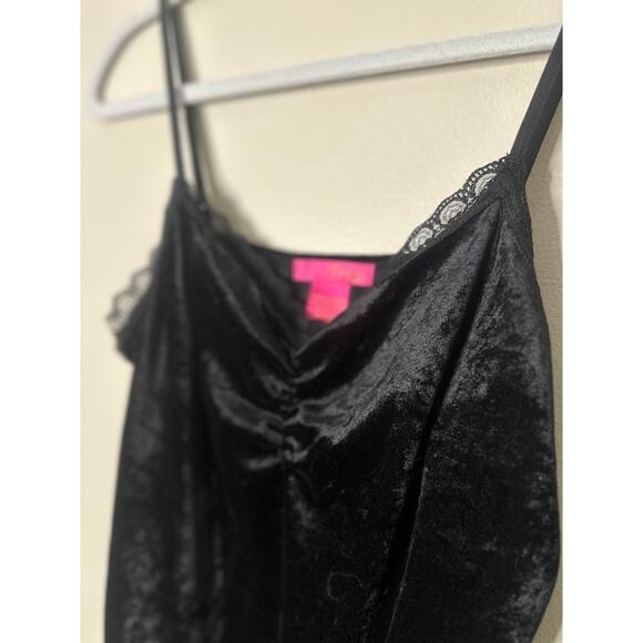 Thalia Sodi Y2K Black Velvet Lace Trim Cami Tank Top Small Whimsigoth Witchy - Picture 2 of 7